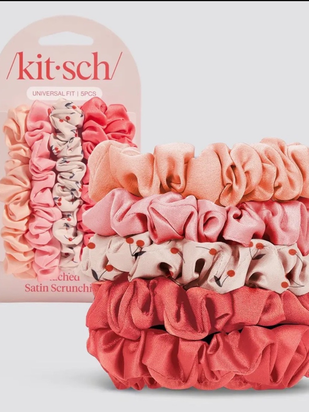 Kitsch Peach, Coral & Blush Satin Scrunchie Set - 5 Pack